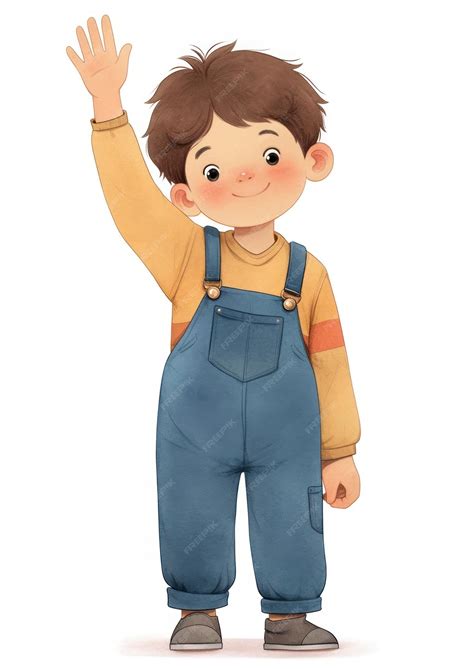 A cute boy waving hand illustration children39s art | Premium AI ...