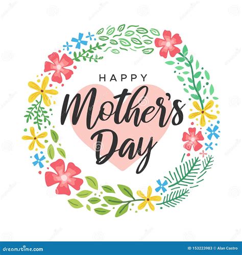 Happy Mothers Day Greetings Flower Heart Cute Card Stock Vector ...