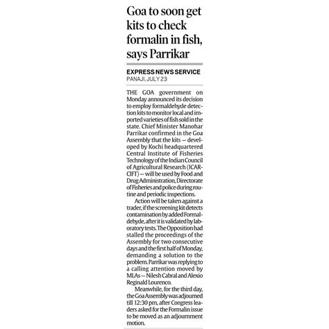 Indian Express, Delhi, Tuesday, 24th July 2018 | ICAR