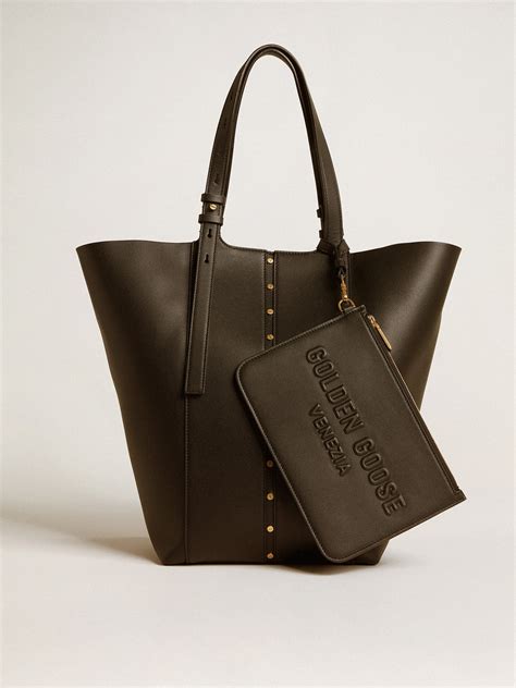 Pouch in black leather with raised logo | Golden Goose Official Website