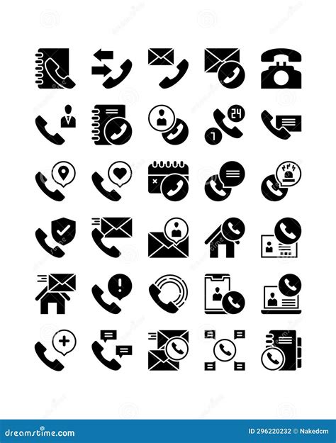 Contact Us Customer Service Black Silhouette Solid Glyph Icon Set Stock Vector - Illustration of ...