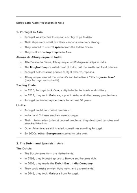 HIST 101: Europeans Establish Trade Empires in Asia - Studocu