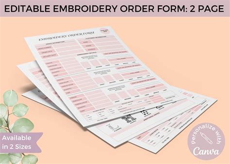 Editable Embroidery Order Form Template for Embroidery Business Order Form for Embroidery Order ...