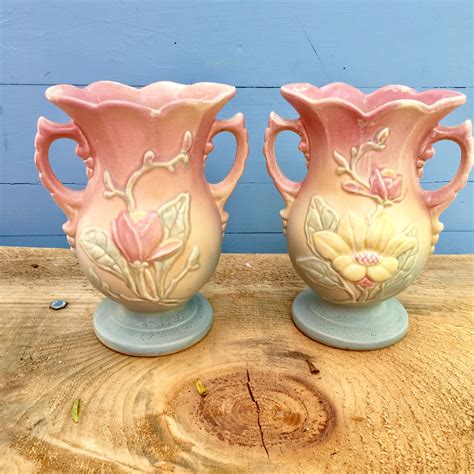 Vintage Hull Magnolia Vases, Pair of Hull Vases, Vintage Pottery Vases ...