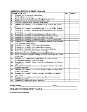 Fillable Online WHEELCHAIR TRAINING CHECKLIST -Motorized Fax Email ...