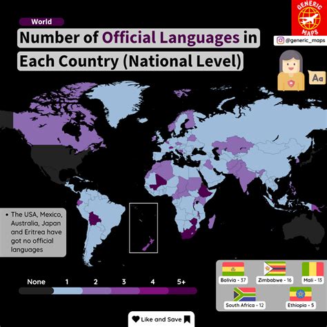 Number of Official Languages in Each Country. by... - Maps on the Web