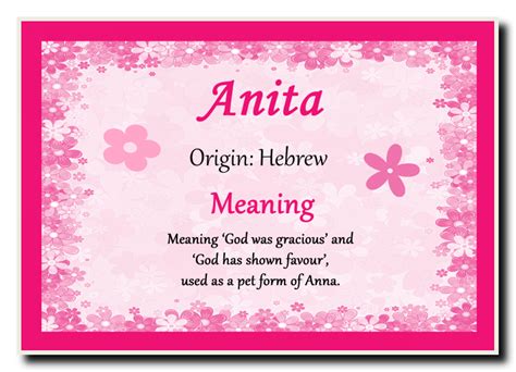 Anita Personalised Name Meaning Certificate - The Card Zoo