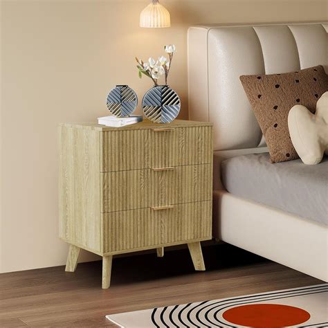 Affeivul Mid-Century 3 Drawers Bedside Table Cabinet, Modern India | Ubuy