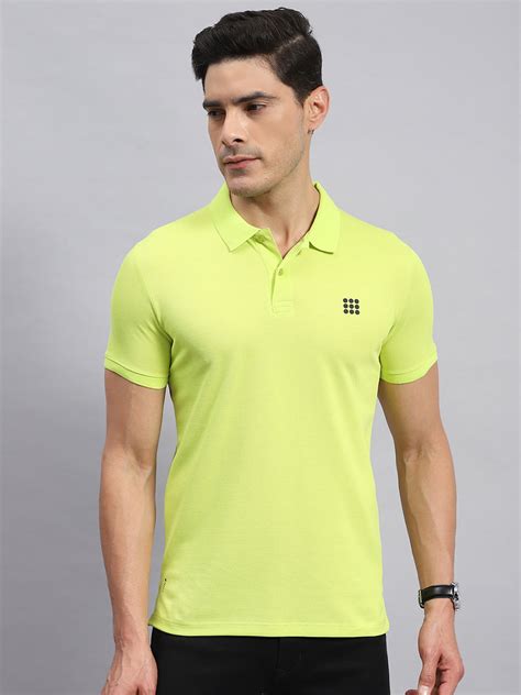 Buy Men Neon Green Solid Collar Half Sleeve T-Shirt Online in India ...