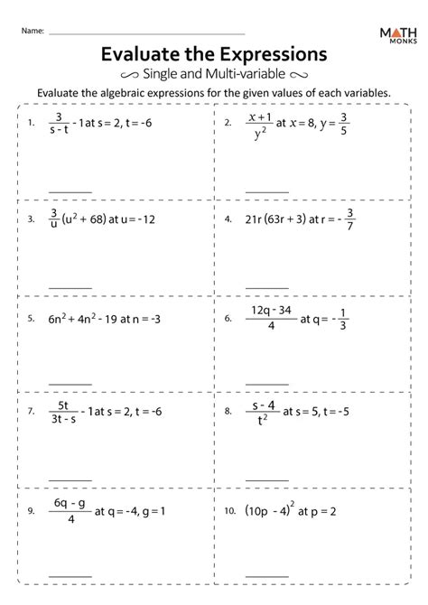 Image result for Algebraic Expression Worksheet 7th Grade