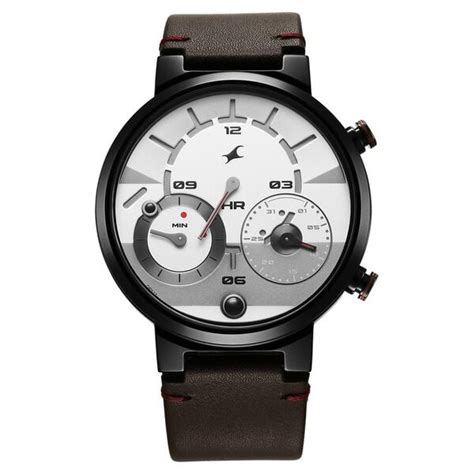 Buy Online Fastrack Gambit Micromotor White Dial Brown Leather Strap ...