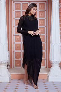 Buy Black Viscose Georgette Embroidered Cutdana And Beads High Neck ...