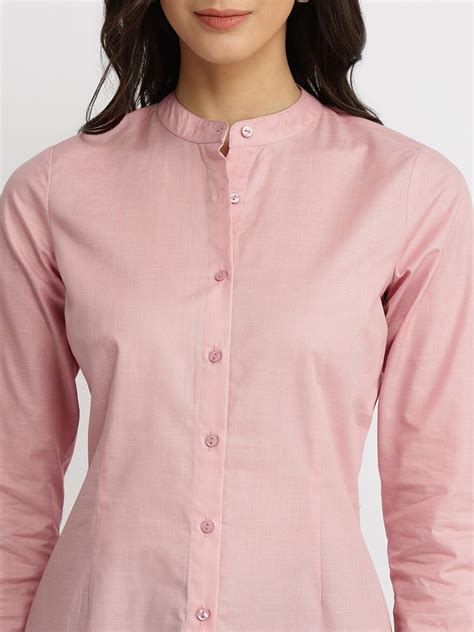 Cotton Mandarin Collar Shirt - Baby Pink