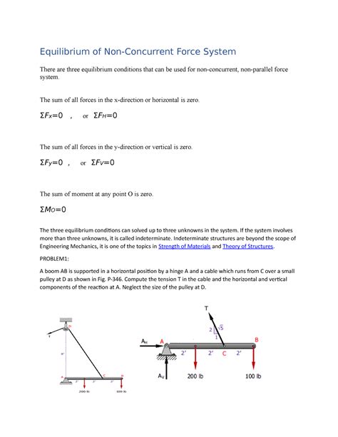 Image result for Equilibrium Non-Concurrent Force Systems Sample Problems