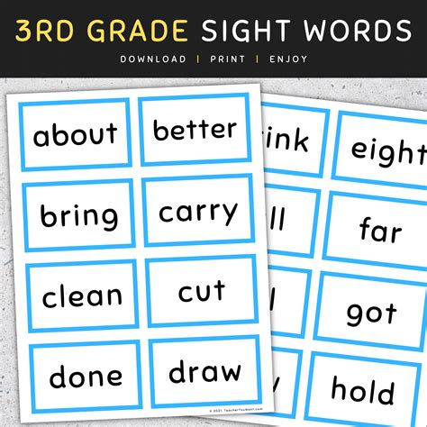 3rd Grade Sight Words Printable Sight Words Workbook 3rd Grade: Dolch