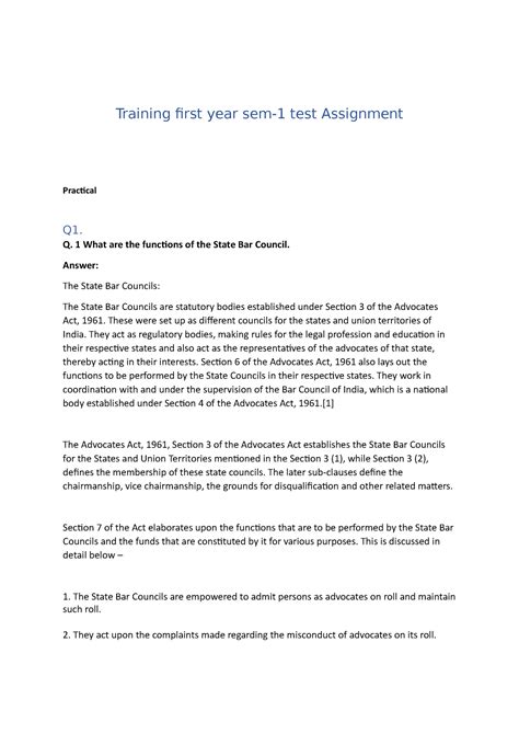First Year SEM- 1 Training test Assignment - Training first year sem-1 ...