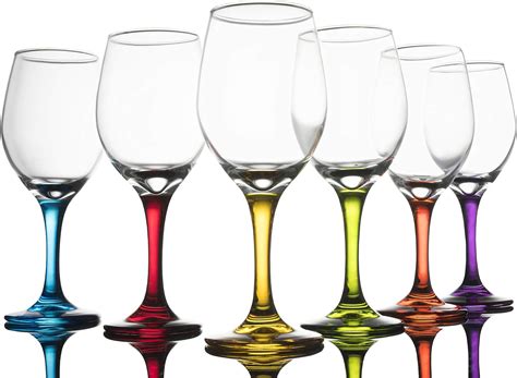 Trinkware Colored Stem Wine Glasses Set of 6 - Multi Yellow, Orange ...