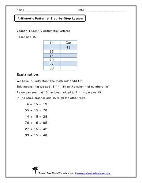 Image result for Arithmetic Pattern Worksheet