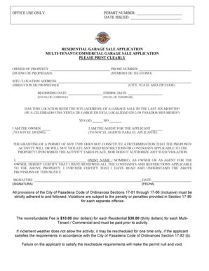 RESIDENTIAL GARAGE SALE APPLICATION MULTI-TENANT/COMMERCIAL ... - Ci ...