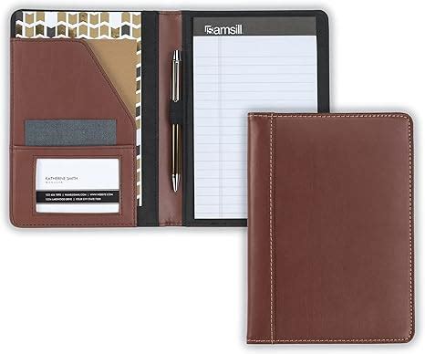 Brown Leather Padfolio Smsill Contrst Stitch Lether Portfolio - Junior ...