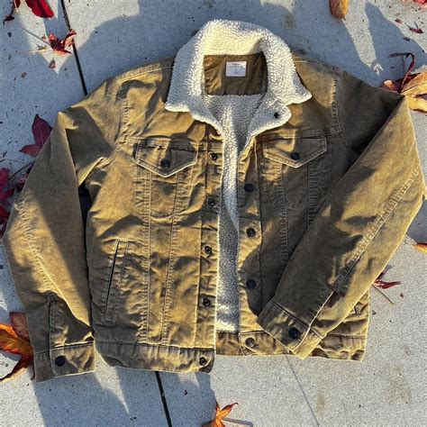 Gap tan / brown corduroy jean jacket sherpa lined.... - Depop