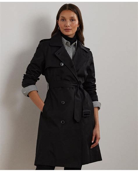 Ralph Lauren Petite Belted Water-resistant Trench Coat in Black | Lyst
