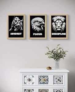 Motivational Wall Art Prints, Mindset Focus Discipline, Black and White ...