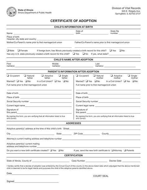 Certificate Adoption Form ≡ Fill Out Printable PDF Forms Online
