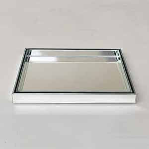 Buy Mahaveer MirrorTech Silver Mirror Decorative Tray Vanity Organizer ...