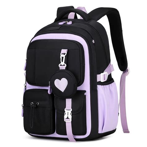 PALAY® School Bag for Girls Purple Black Backpack for Primary Elementa ...