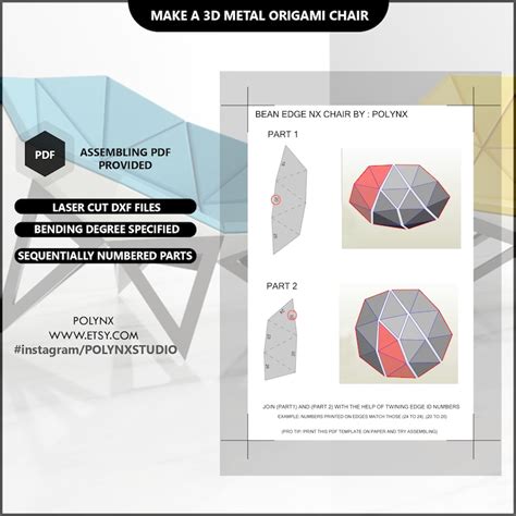 Buy DIY Origami Metal Chair Laser Cutting Template, Bean Edge Nx Chair ...