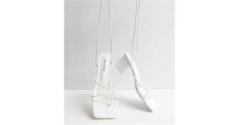 Public Desire White Strappy Mid Block Heel Sandals | New Look