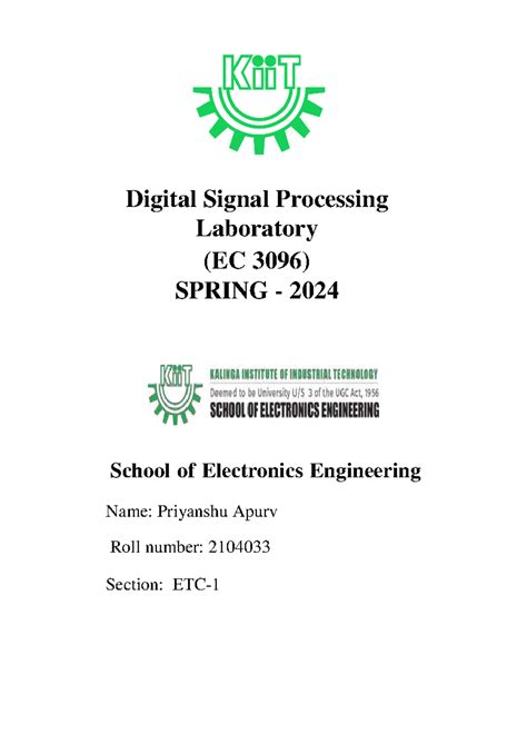 Digital Signal Processing Lab Report (EC 3096) - Exp 08 Analysis - Studocu