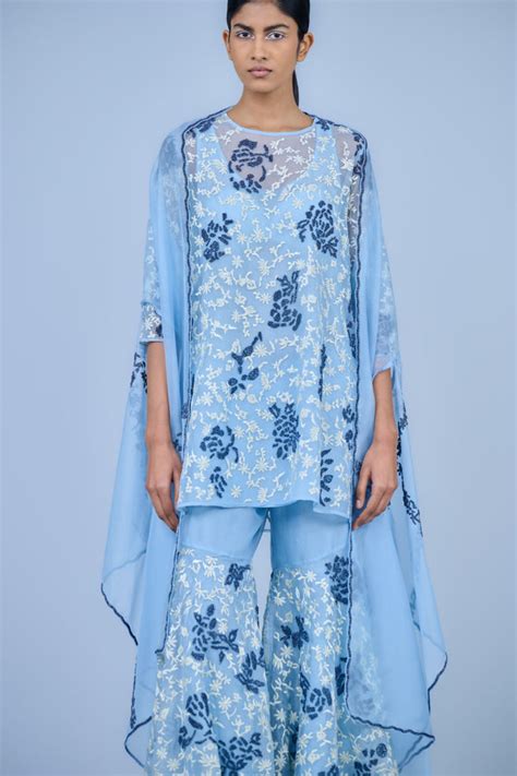 Peachoo - Ice Blue Silk Organza Tunic - Elahe