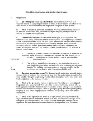 Checklist - Conducting a Brainstorming Session Doc Template | pdfFiller