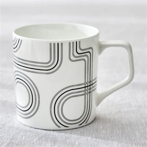 Buy Mandarin Monochrome Set of 6 Bone China Printed Coffee Mugs - 230ml ...