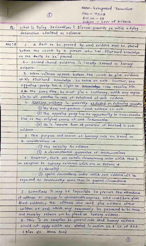 Evidence Law Tyllb-1-5 - Guruprasad Terwad kar 1 class TYLCB Roll No ...