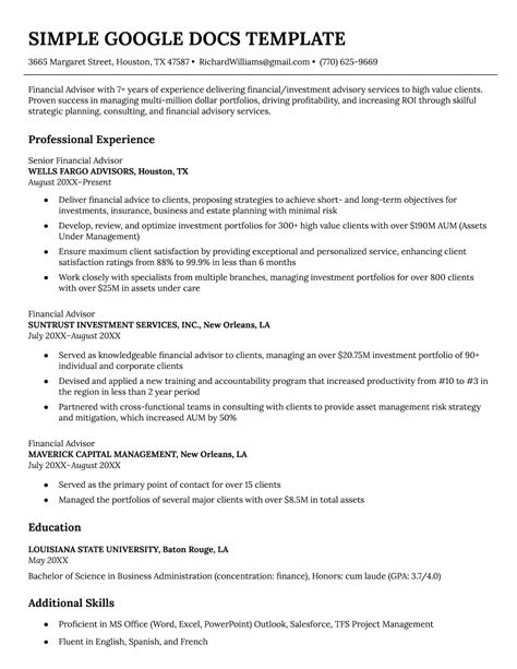 Resume Templates On Google Docs