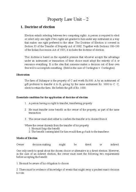 Property Law UNIT -2 - Property Law Unit – 2 1. Doctrine of election ...