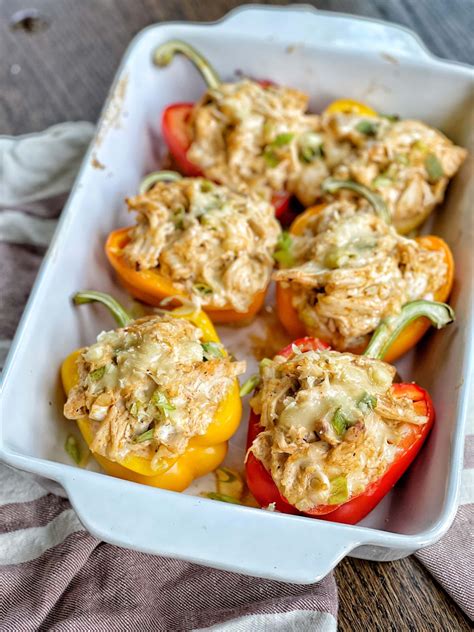 Creamy Chicken Stuffed Peppers - Sweet Savory and Steph
