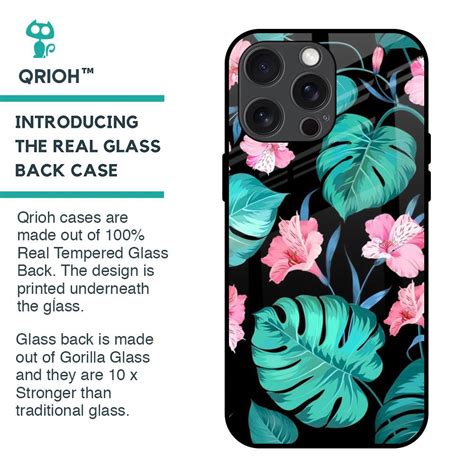 Tropical Leaves & Pink Flowers iPhone 15 Pro Max Glass Back Cover ...