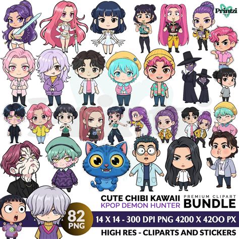 Chibi Kpop Demon Hunters Clipart Bundle | 82 Cute Kawaii Kpop PNG ...