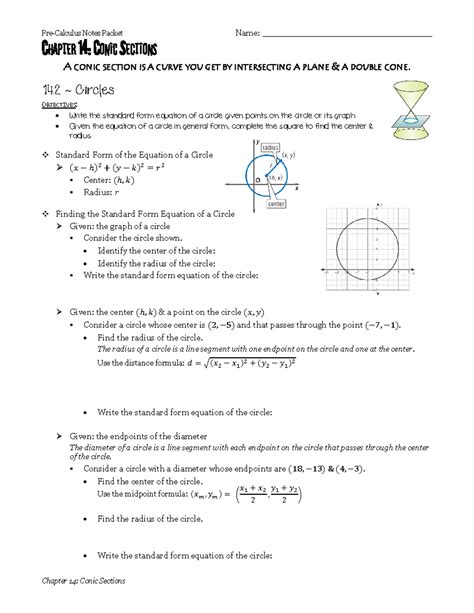 Conic Sections Notes Packet - Chapter 14 Overview - Studocu