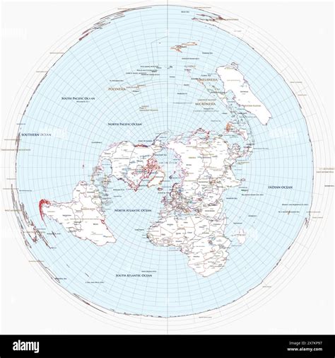Political world map outline Azimuthal Equidistant projection Stock ...