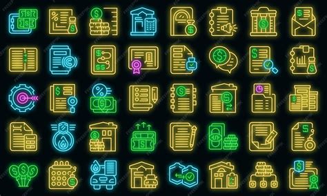 Collateral icons set vector neon | Premium Vector