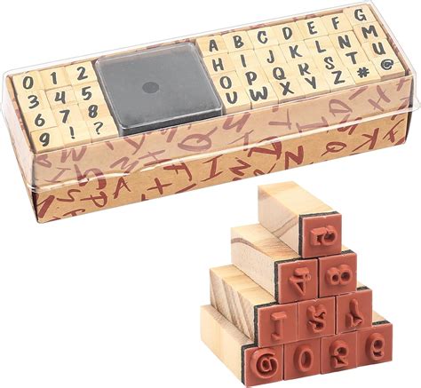 Wooden Rubber Stamps Kits, Wooden Letters Alphabet Stamps Set, Numbers ...