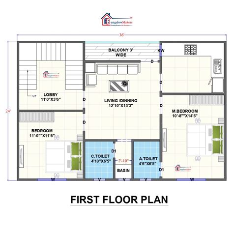 24x36 House Plans and Designs | 864 sqft House Floor Plans | 24*36 ...