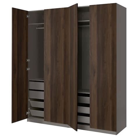 PAX / STORKLINTA wardrobe combination, dark grey/dark brown stained oak ...