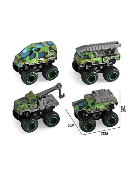 Military Monster Truck Toy Set - 4 Pack Camouflage Vehicles with Speed ...