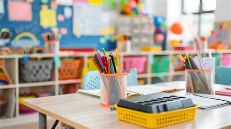 Premium Photo | A tidy and organized classroom desks with fresh school ...